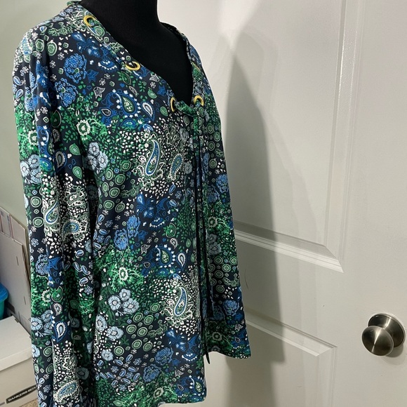 Michael Michael Kors Paisley V-Neck Blouse - Blue and Green CB-70 - Picture 6 of 8